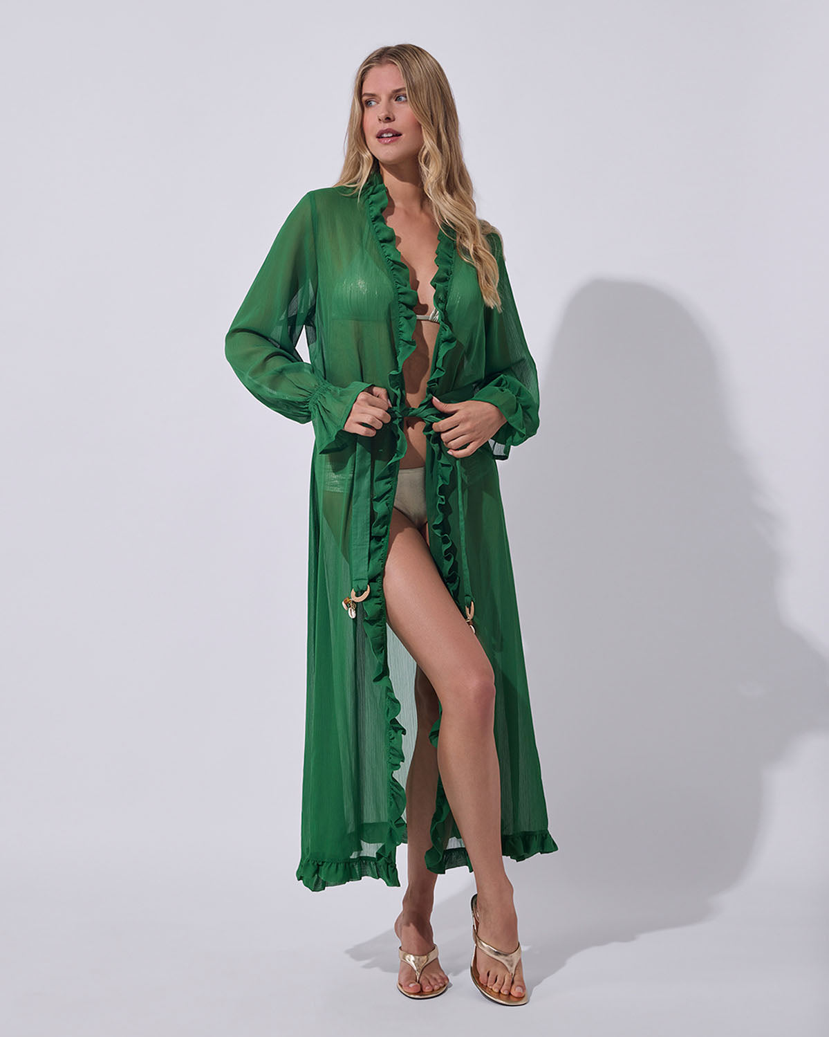 Chiffon Caftan With Shell Belt